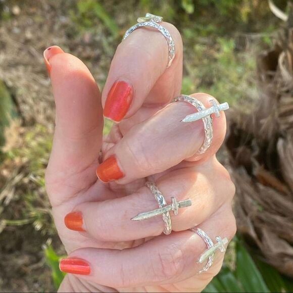 Sterling Silver Plated Renaissance Medieval sword Rings - Picture 2 of 8